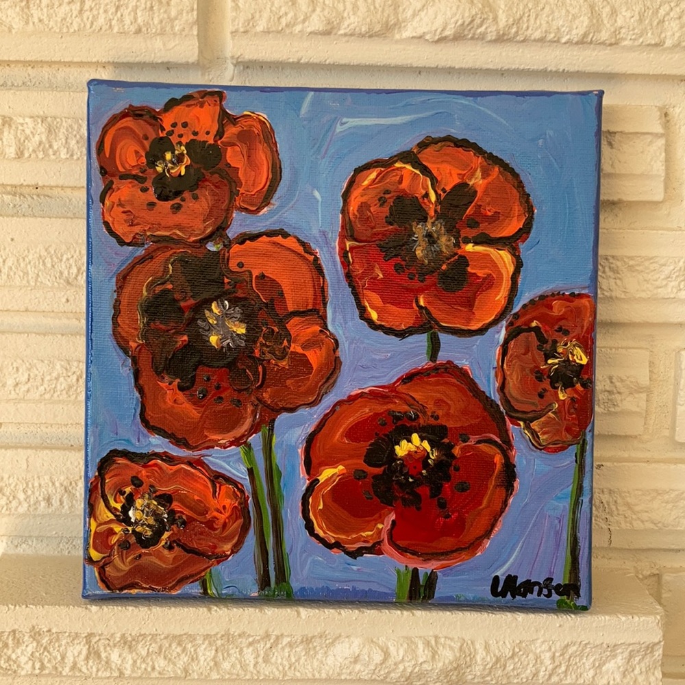 🐦‍⬛Poppies Original Acrylic Painting by Laura Hansen FIRM PRICE